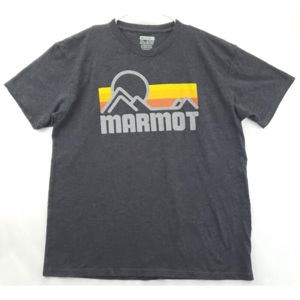 Marmot T-Shirt Men XL Charcoal Heather Graphic Cotton Crew Neck Pullover Classic